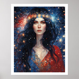 Independence day juli: Woman Fireworks Art Deco Poster