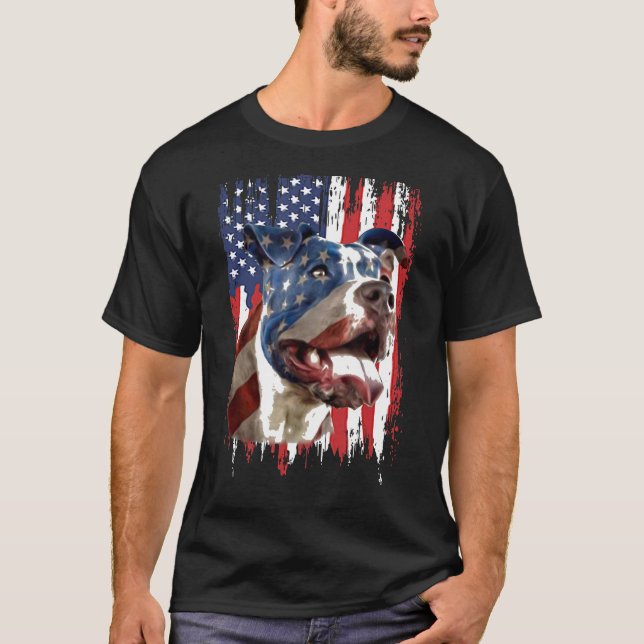 Independence day Pitbull American Flagga Shirt T (Framsida)