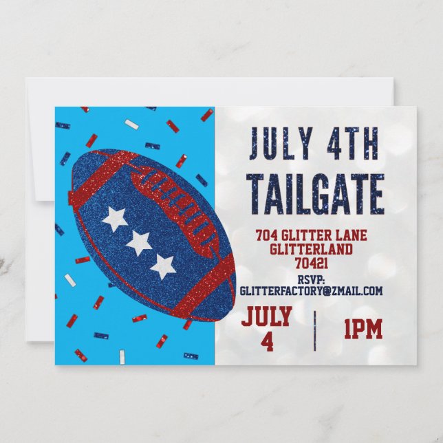 Independence day Tailgate juli 4 Glitter Inbjudningar (Baksida)