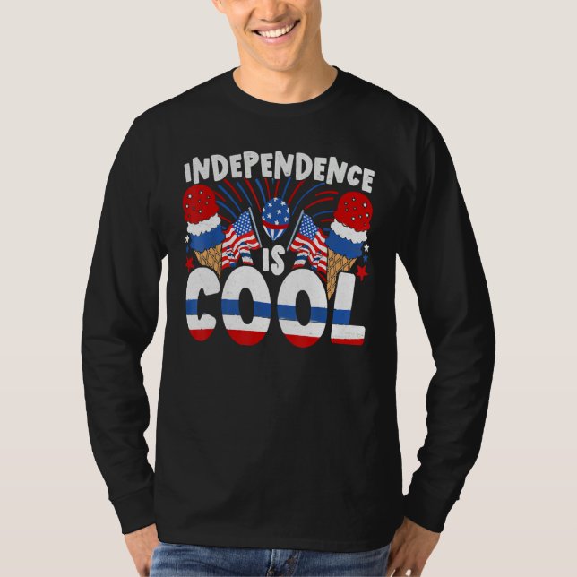 Independence Is Cool Blue White Red Ice Cream Cone T Shirt (Framsida)