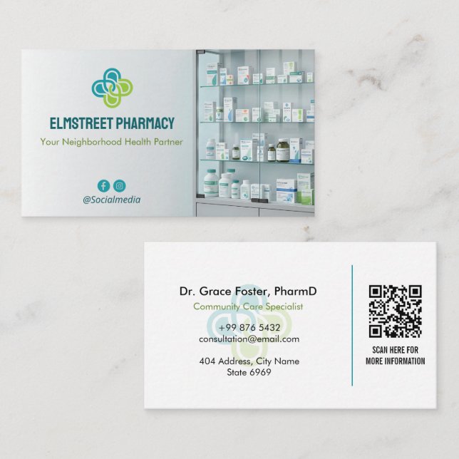 Independent Pharmacy | Modern Minimalist Barcode Visitkort (Fram/baksida)