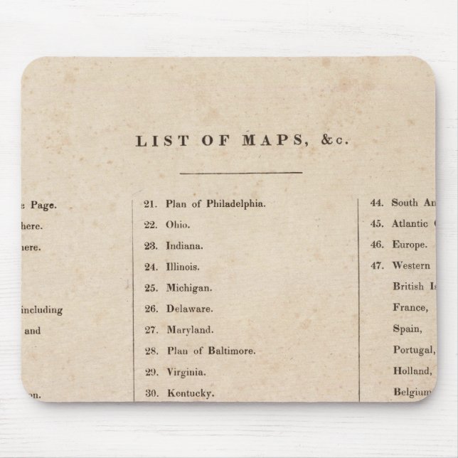 Index över världens allmänna Atlas Musmatta (Framsidan)