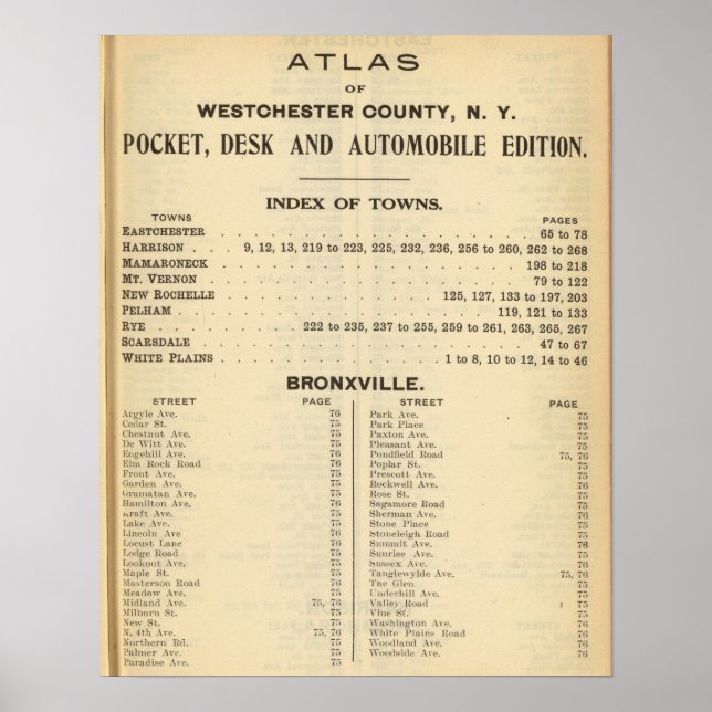 Index Städer, Bronxville Poster (Framsidan)