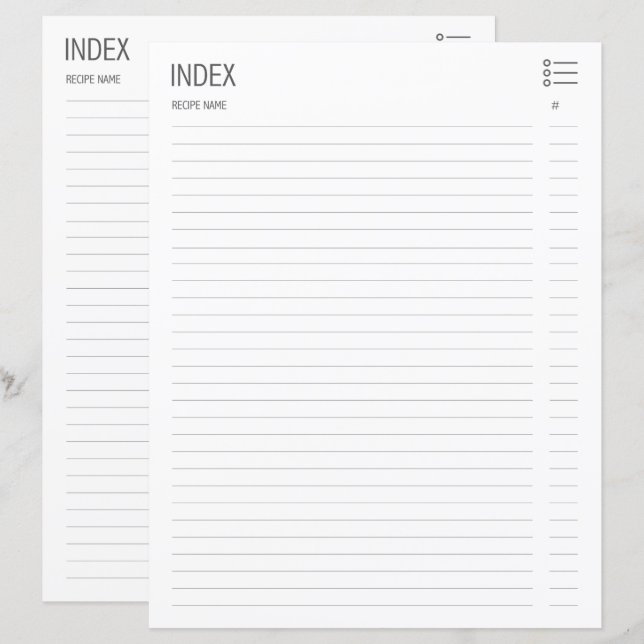 Indexsidor för grundläggande recept (Fram/baksida)