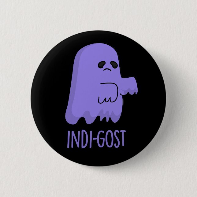 Indi-gost Funny Halloween Indigo Ghost Pun Mörk BG Knapp (Framsida)