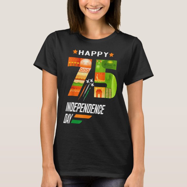 India 75th Independence Day India Independence Day T Shirt (Framsida)