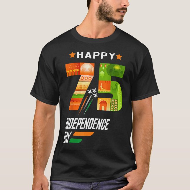 India 75th Independence Day India Independence Day T Shirt (Framsida)