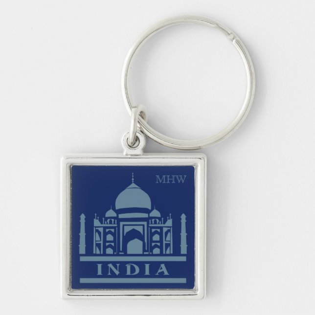 INDIA anpassningsbar monogram och färg nyckelringa Fyrkantig Silverfärgad Nyckelring (Framsidan)