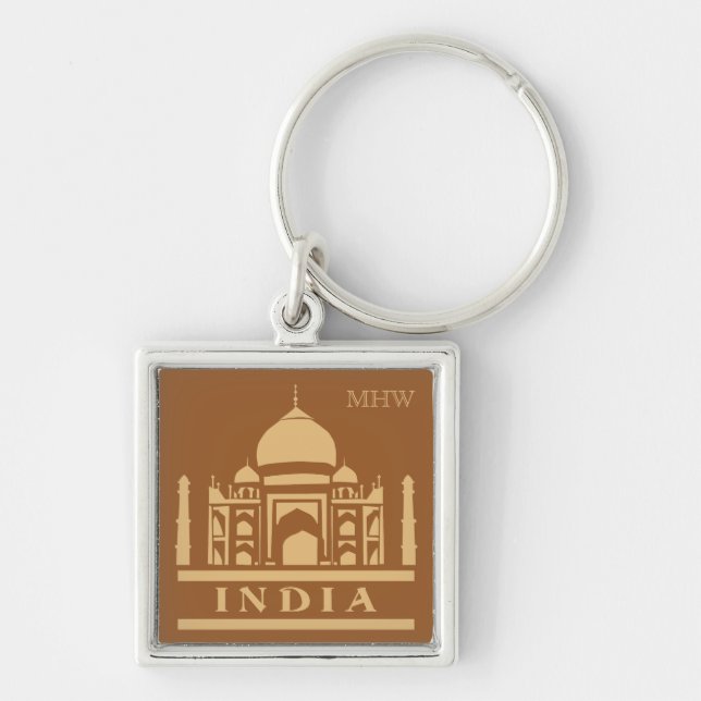 INDIA anpassningsbar monogram och färg nyckelringa Fyrkantig Silverfärgad Nyckelring (Framsidan)