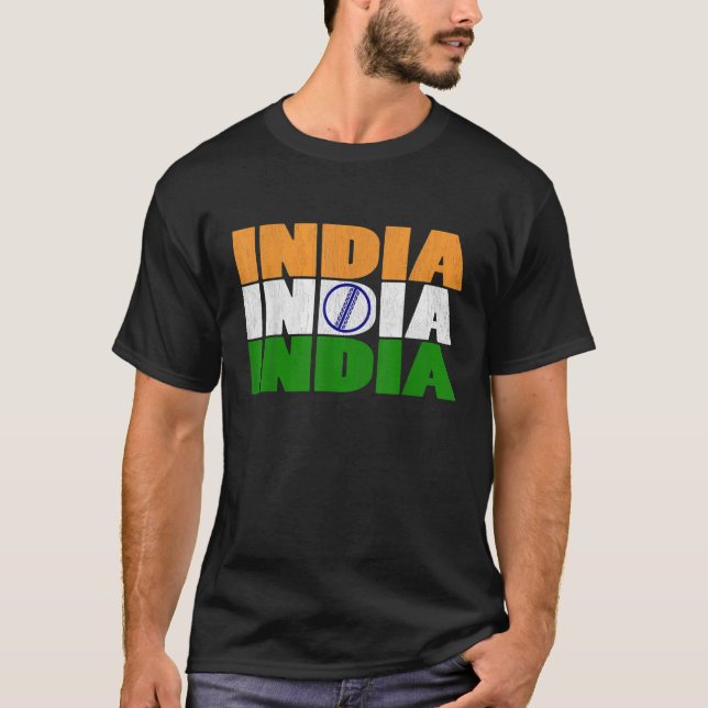 India Cricket Flagga with Indian CricketBall T Shi Shirt (Framsida)