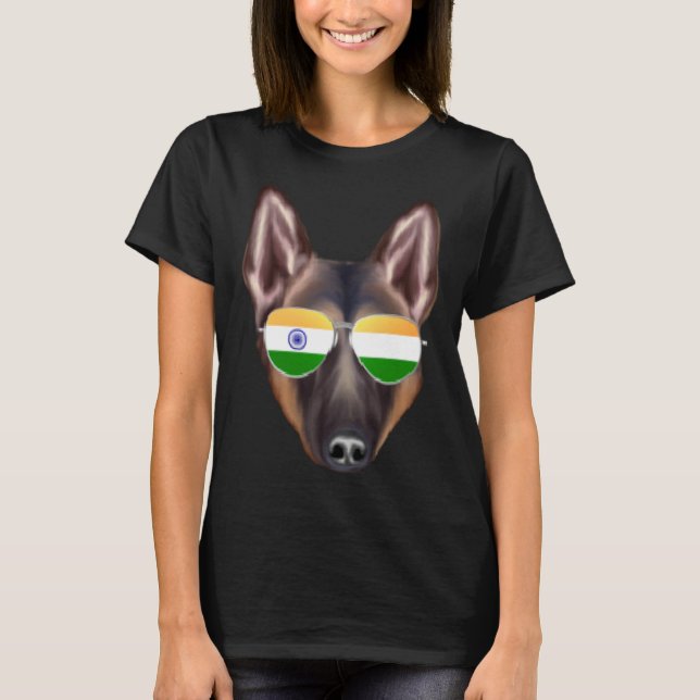 India Flag Belgian Tervuren Dog India Pocket T Shirt (Framsida)