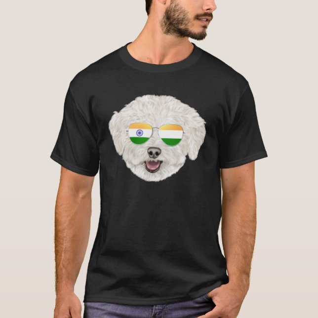 India Flag Bichons Frise Dog India Pocket T Shirt (Framsida)