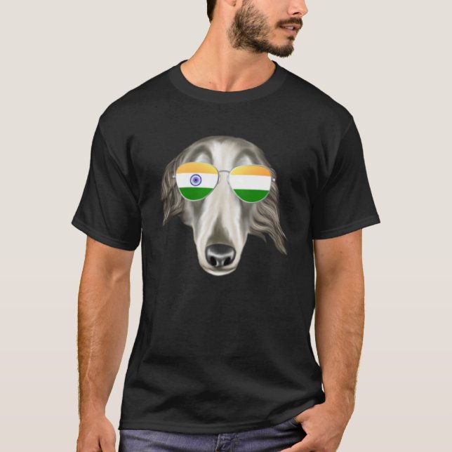 India Flag Borzoi Dog India Pocket T Shirt (Framsida)