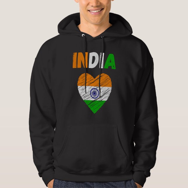 India Flag Holiday India Heart Indian Flag Hoodie (Framsida)