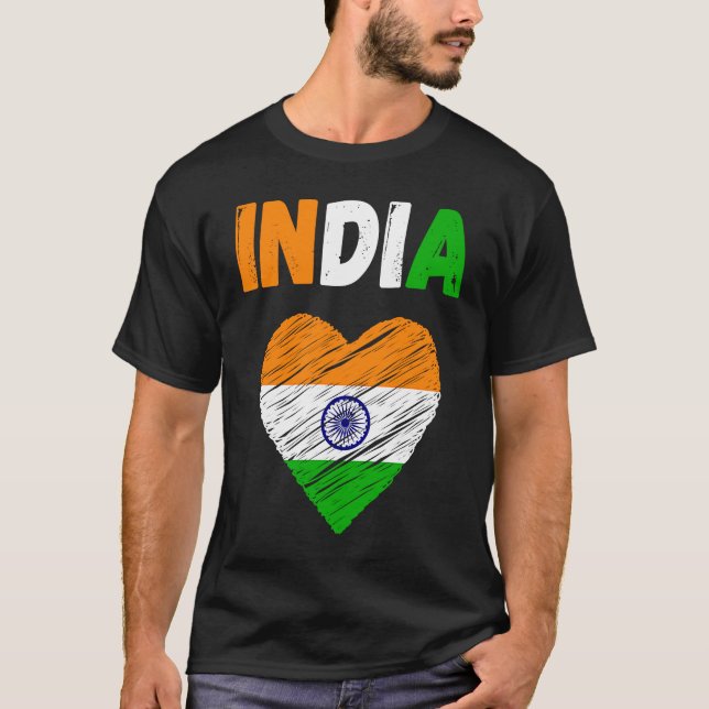 India Flag Holiday India Heart Indian Flag T Shirt (Framsida)