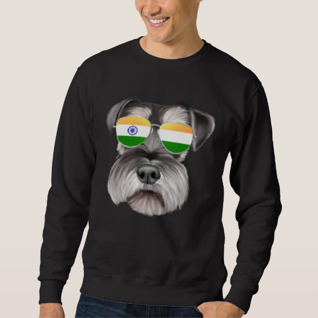 India Flag Miniature Schnauzer Dog India Pocket Lång Ärmad Tröja (Framsida)