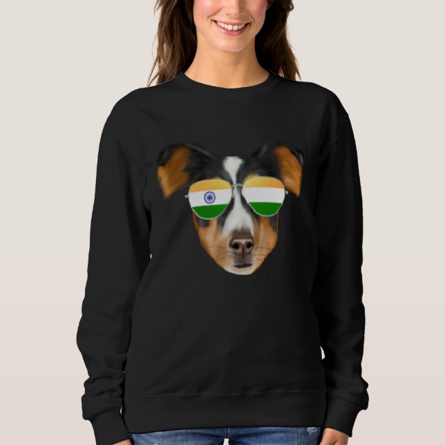 India Flag Shetland Sheepdog Dog India Pocket T Shirt (Framsida)