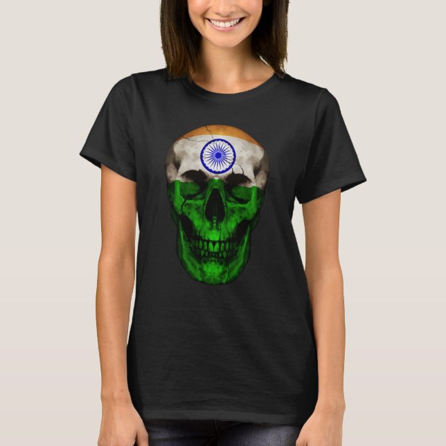 India Flag Skull Indian Roots Proud Patriotic T Shirt (Framsida)