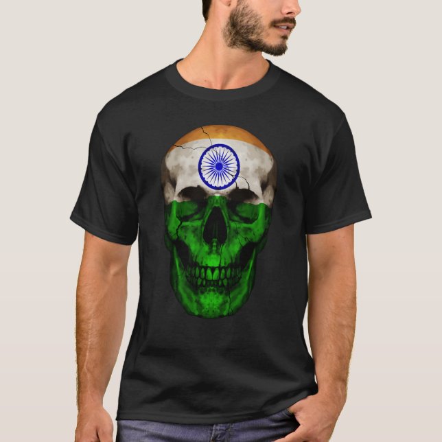 India Flag Skull Indian Roots Proud Patriotic T Shirt (Framsida)