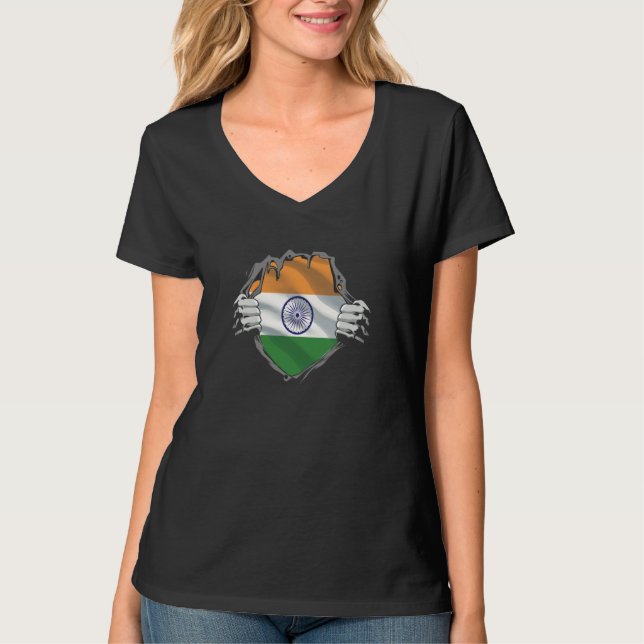 India flag under clothing Indian Indian T Shirt (Framsida)