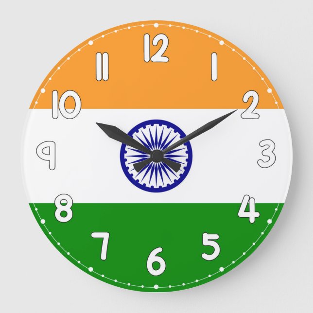 India Flag Wall Clock – Patriotic Indian Decor Stor Klocka (Framsida)