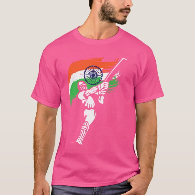 India Flagga Batsman Cricket T Shirt (Framsida)