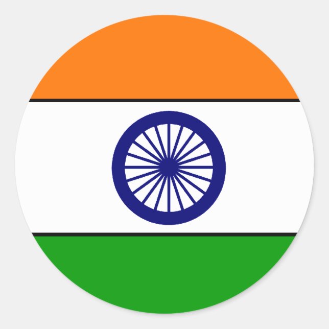 India Flagga Sticker Runt Klistermärke (Framsida)