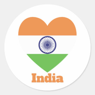 India Heart Flagga Runt Klistermärke