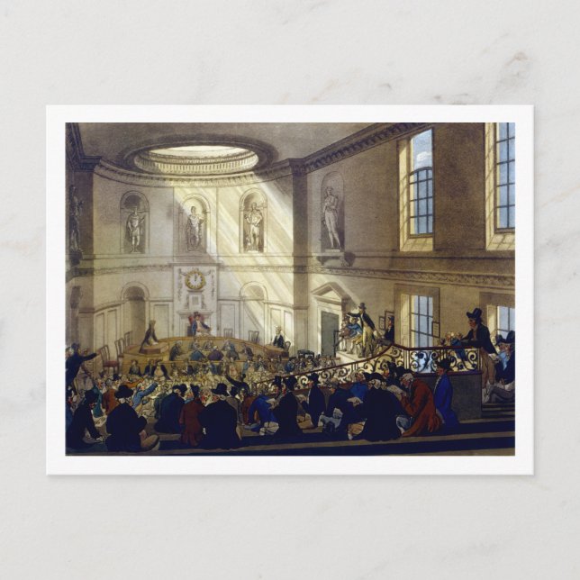 India House, The Sale Room, från Ackermann's Micr Vykort (Framsida)