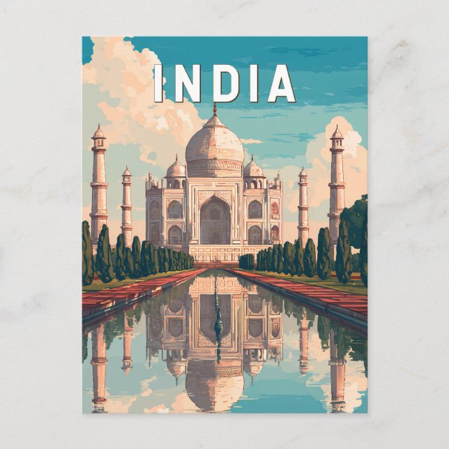 India Illustration Travel Art Vintage Vykort (Framsida)