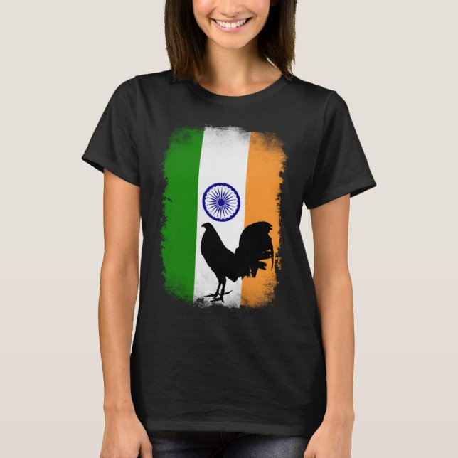 India Indian flag game fowl rooster gallero gamefo T Shirt (Framsida)