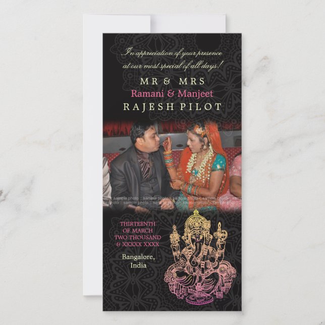 India Indian Wedding Thank You Photo Cards Tack Kort (Framsida)