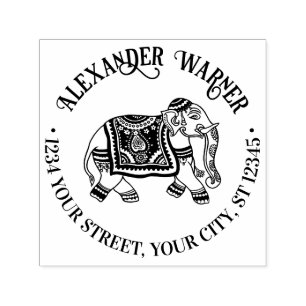 India Mehndi Elephant Namn Returadress Självfärgande Stämpel