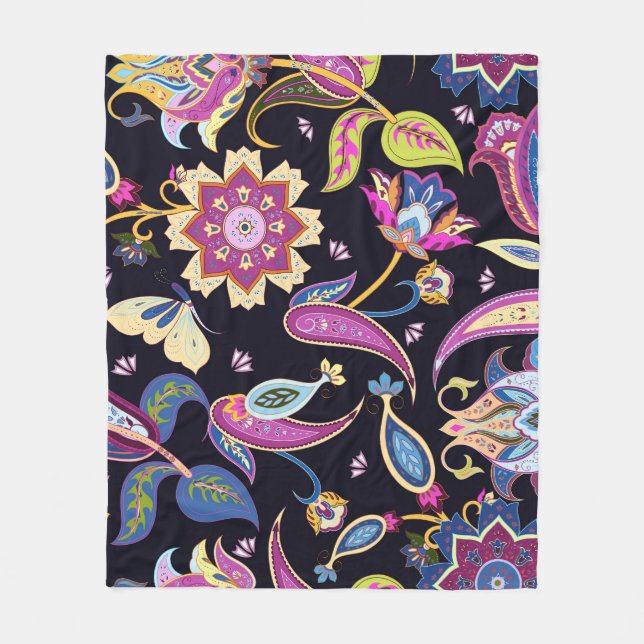 India Paisley Seamless Blommigt Ornament Fleecefilt (Framsidan)