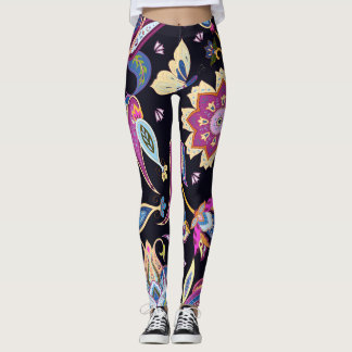 India Paisley Seamless Blommigt Ornament Leggings