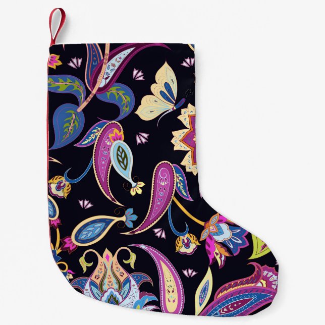 India Paisley Seamless Blommigt Ornament Liten Julstrumpa (Framsidan)