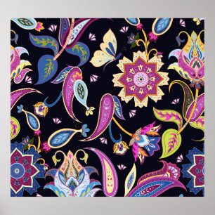 India Paisley Seamless Blommigt Ornament Poster