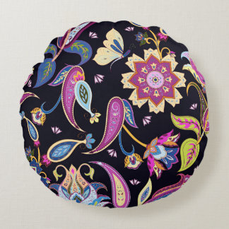 India Paisley Seamless Blommigt Ornament Rund Kudde