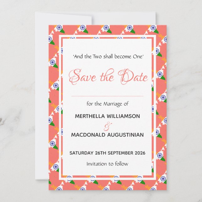 INDIA Patriotic Bröllop Speciella Firande Coral Spara Datumet (Framsida)