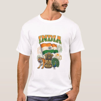 India Patriotic Flag and National Symbols Celebrat T Shirt