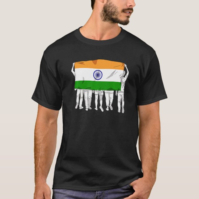 India Proud Flagga Day Hindi Land Ashok Chakra Hi T Shirt (Framsida)