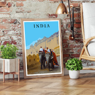 India Retro Stil Elephants Travel Poster