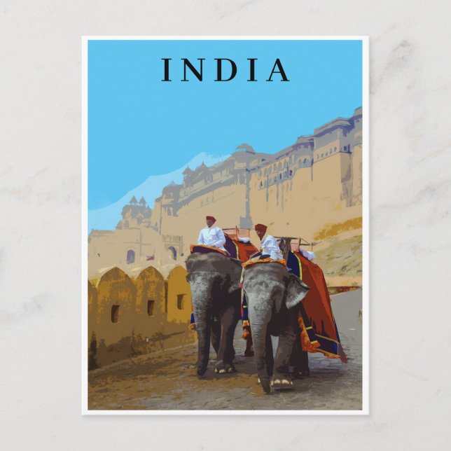 India Retro Stil Elephants Travel Vykort (Framsida)