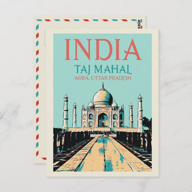 India Taj Mahal i Uttar Pradesh Postcard Vykort (Fram/baksida)