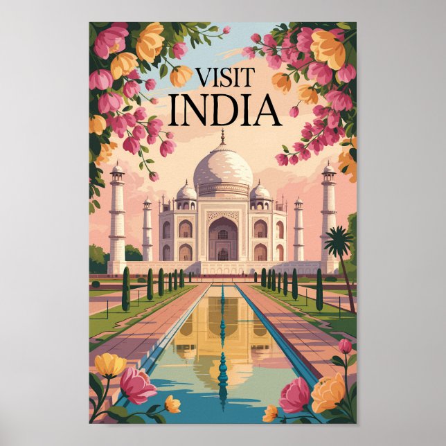 India Taj Mahal Illustration Travel Art Vintage Poster (Framsidan)