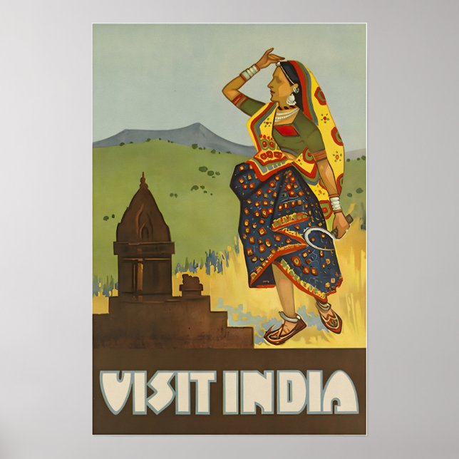 India Travel Poster Print Indian Art (Framsidan)