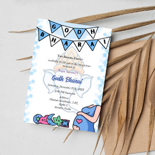 Indian Baby Shower Godh Bharai Hindu Blue Inbjudningar