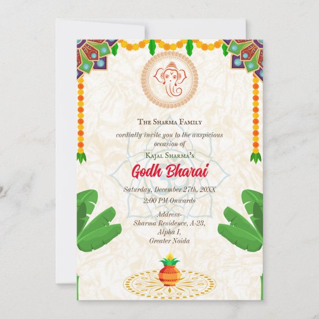 Indian Baby Shower Godh Bharai Hindu Inbjudningar (Framsida)
