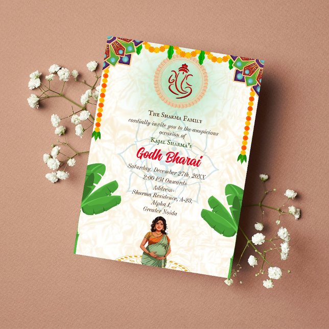 Indian Baby Shower Godh Bharai Hindu Inbjudningar (Skapare uppladdad)