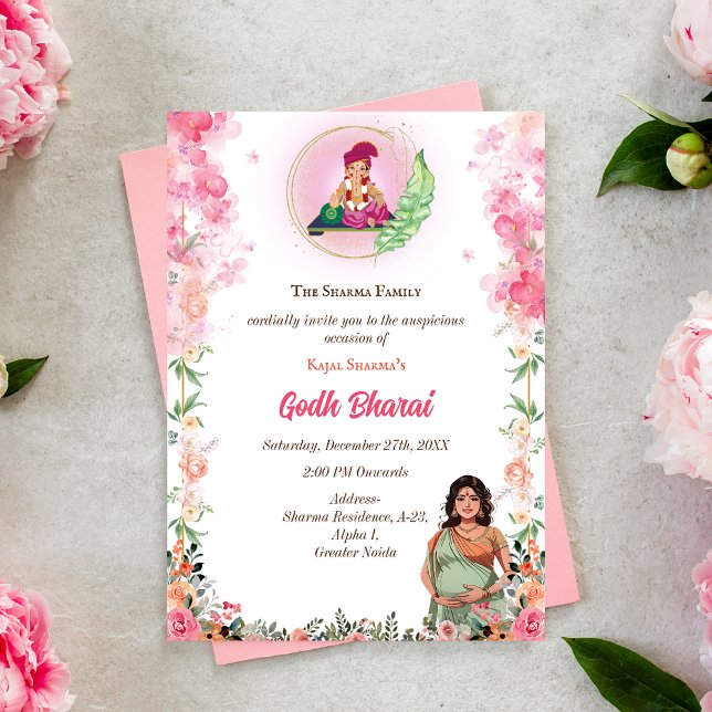 Indian Baby Shower Godh Bharai Hindu Inbjudningar (Skapare uppladdad)